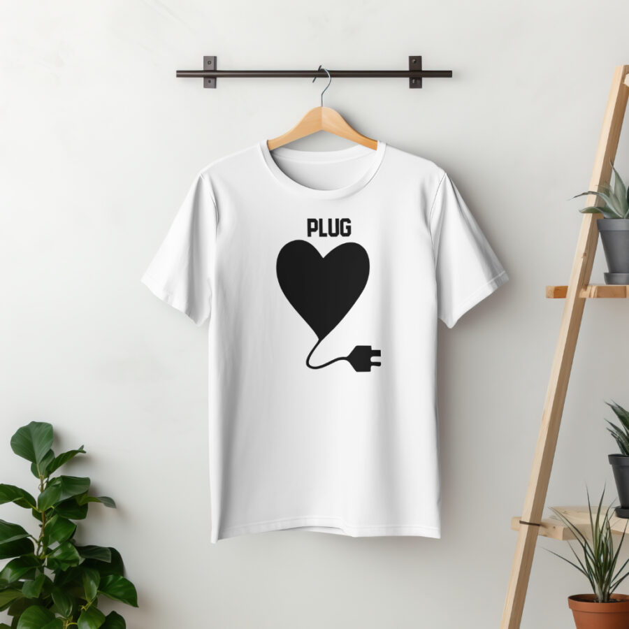 Couple t-shirt for love heart charging print tees tops valentine day shirt solid color custom matching couple shirt white - Image 2