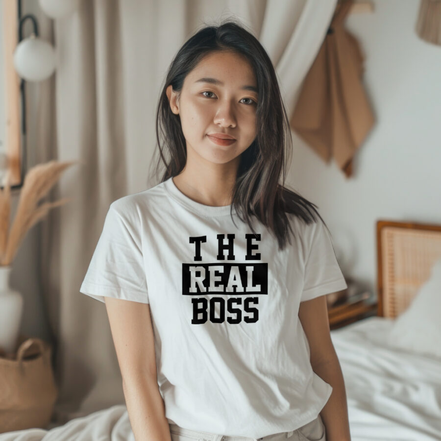 T-shirt The Real Boss Valentine's Day Couple Shirts Valentines Day Lovers Husband Wife Men Women's Matching Gift T Shirt - Image 3