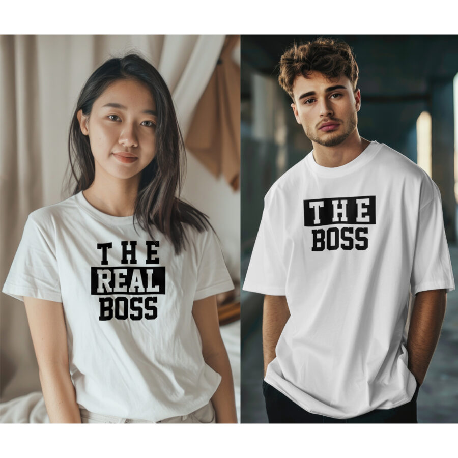 T-shirt The Boss & The Real Boss Valentine's Day Couple Shirts Valentines Day Lovers Husband Wife Men Women's Matching Gift T Shirt - Image 4